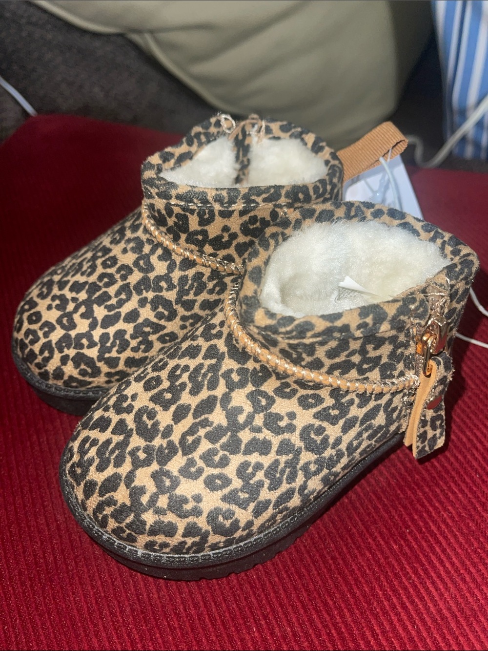 Kids Leopard Print Fleece-Lined Boots - Tan/Black